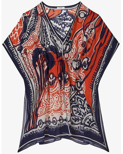 Reiss Emmi Scarf-print Woven Kaftan - Multicolour