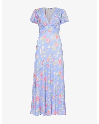 RIXO London Florida Floral-print Woven Midi Dress - Blue