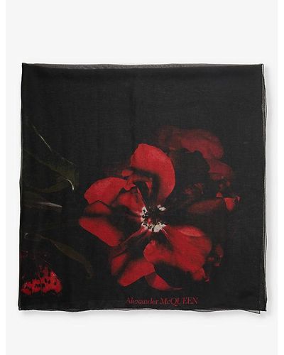 Alexander McQueen Bleeding Rose graphic-print scarf - White