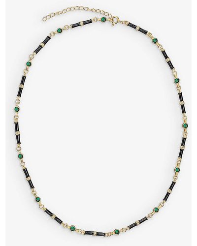 V By Laura Vann Marlowe 18ct Yellow -plated Recycled Sterling-silver, Emerald, White Topaz And Enamel Pendant Necklace - Metallic