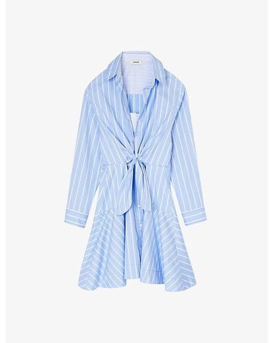 Sandro Stripe-pattern Tie-front Cotton Shirt Dress - Blue