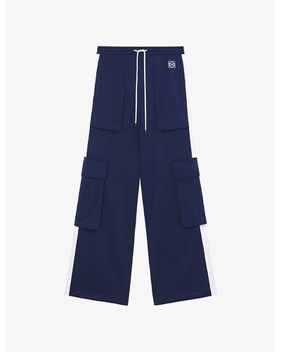 Loewe Anagram Slip-pocket Wide-leg Mid-rise Woven Pants - Blue