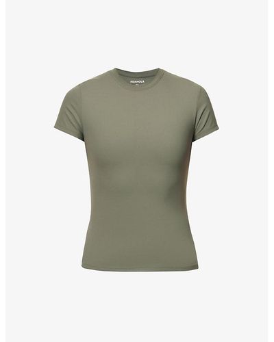 ADANOLA Soft Basics Brand-print Stretch-woven T-shirt - Green