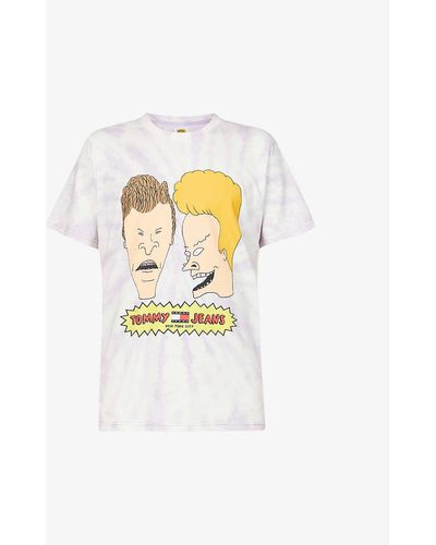 Tommy Hilfiger Mens Tie Dye Lilac Dawn X Mtv Beavis And Butt-head Graphic-print Cotton-jersey T-shirt M - Multicolour