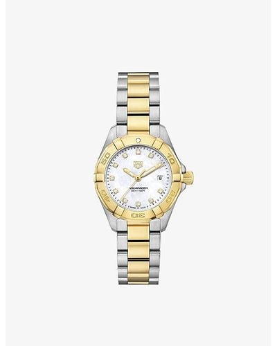 Tag Heuer Wbd1422.bb0321 Aquaracer 18ct Yellow Gold-plated Stainless-steel, 0.08ct Diamond And Mother-of-pearl Quartz Watch - Metallic