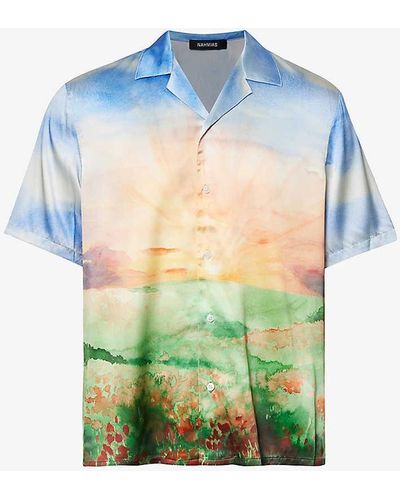 NAHMIAS Graphic-print Camp-collar Regular-fit Stretch-silk Shirt X - Green