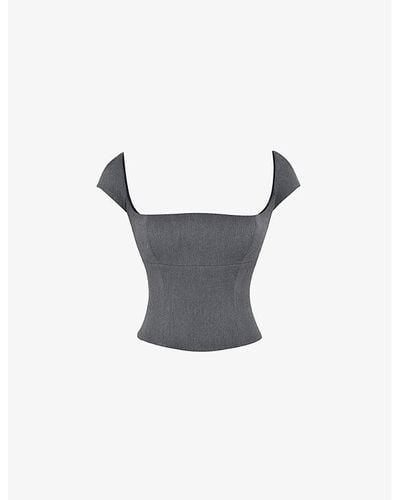House Of Cb Rowena Square-neck Stretch-woven Top - Gray