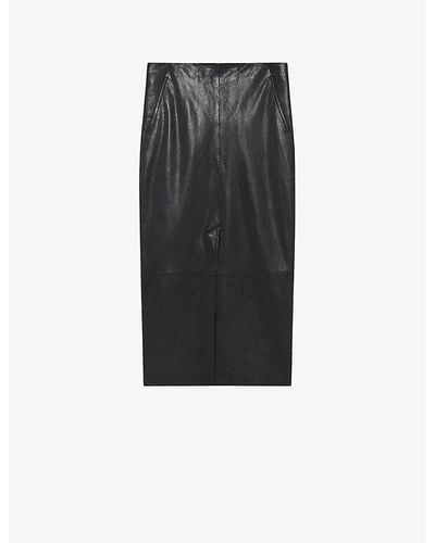 IRO Nadia High-rise Straight-cut Leather Midi Skirt - Black