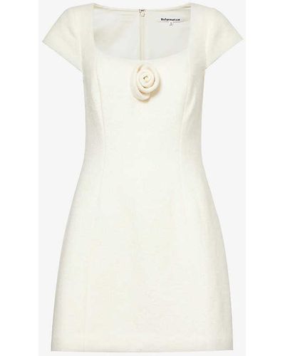 Reformation Zada Rose-embellished Woven Mini Dress - White