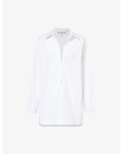 Alaïa Long-sleeved Side-pocket Cotton Mini Dress - White