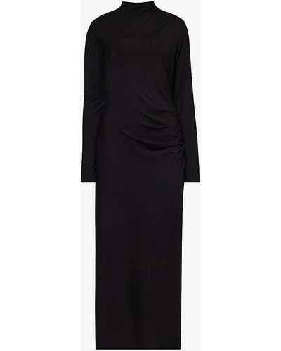 Vince High-neck Side-ruched Stretch-woven Midi Dress - Black