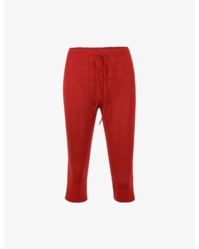House Of Cb Abigail Split-hem Fitted High-rise Knitted Pants - Red