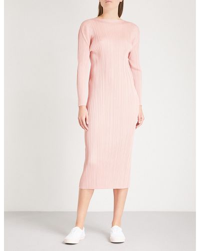 Pleats Please Issey Miyake Long-sleeved Pleated Dress - Pink