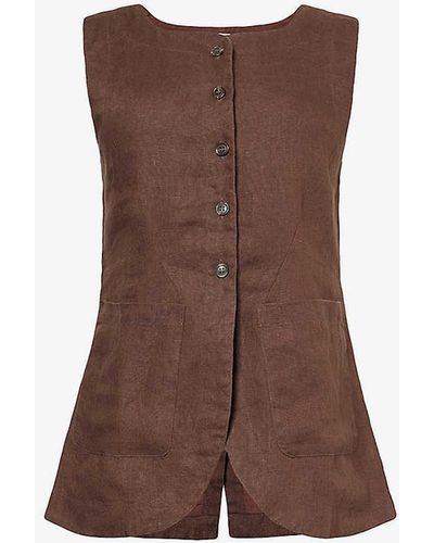 Posse Emma Side-pocket Linen Waistcoat - Brown