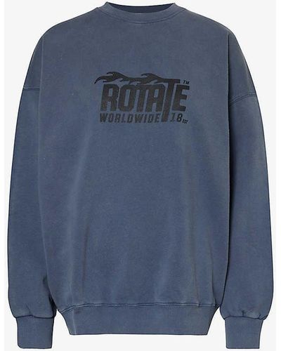 ROTATE SUNDAY Brand-print Relaxed-fit Organic Cotton-jersey Sweatshirt - Blue