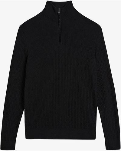 Ted Baker Martenn Half-zip Funnel-neck Cotton-blend Sweater - Black