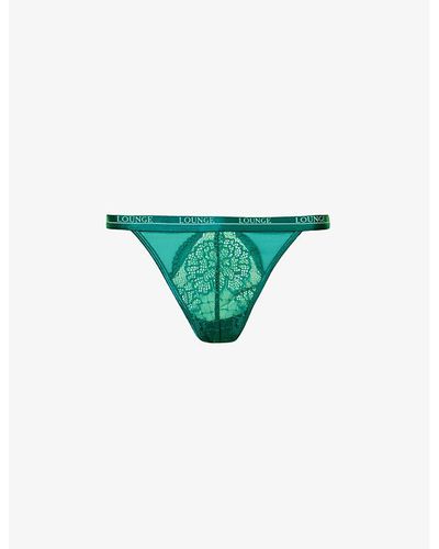 Lounge Underwear Royal High-rise Floral-lace Stretch Recycled-polyamide-blend Thong - Green