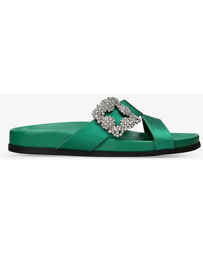 Manolo Blahnik Chilanghi Crystal-embellished Satin Sandals - Green