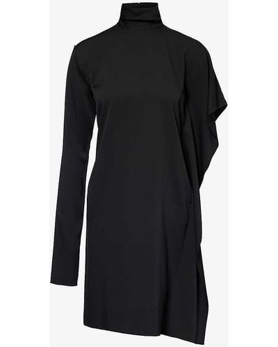 Sportmax Circolo Asymmetric Stretch-silk Midi Dress - Black