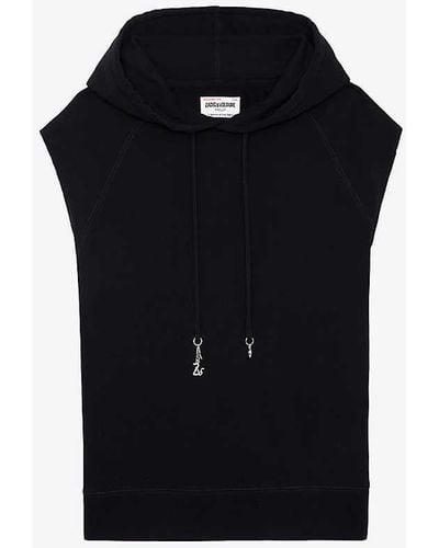 Zadig & Voltaire Charm-embellished Sleeveless Cotton-jersey Hoody - Black