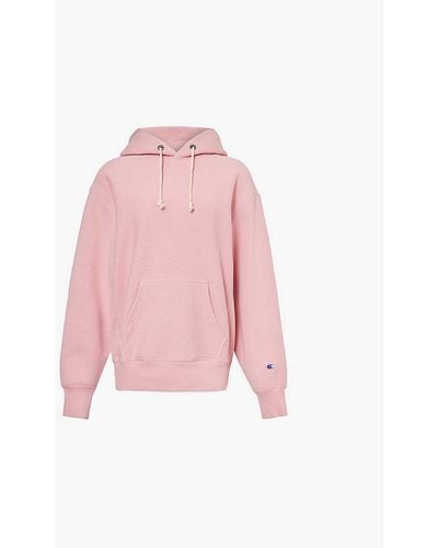 Champion Brand-appliqué Relaxed-fit Cotton-blend Jersey Hoody - Pink