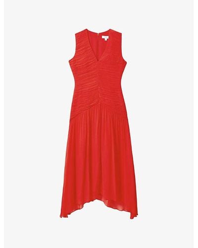 Reiss Saffy Ruched Woven Maxi Dress - Red