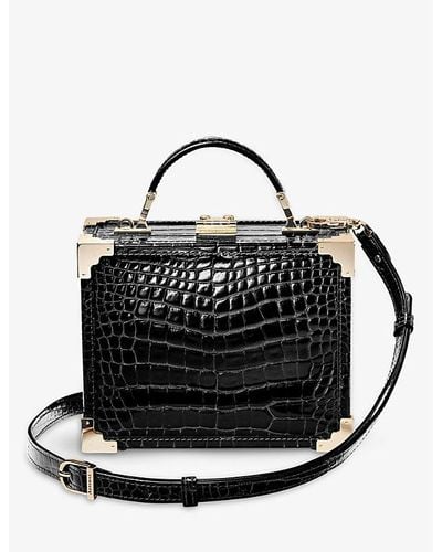 Aspinal of London Trunk Croc-embossed Leather Clutch Bag - Black