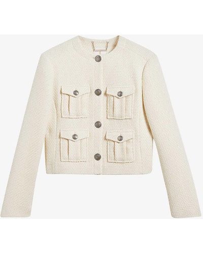 Ted Baker Cremla Boucle-pattern Woven Cropped Jacket - White