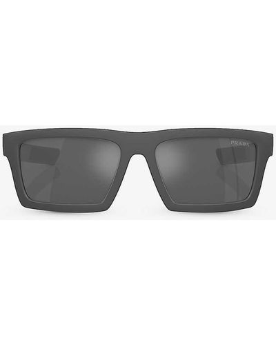 Prada Linea Rossa Ps 02zsu Rectangle-frame Nylon Sunglasses - Grey
