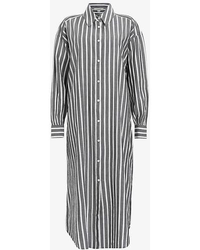 AllSaints Ani Stripe-print Relaxed-fit Organic-cotton Maxi Shirt Dress - Grey