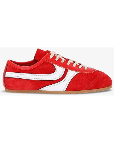 Dries Van Noten Retro Panelled Leather Low-top Trainers - Red