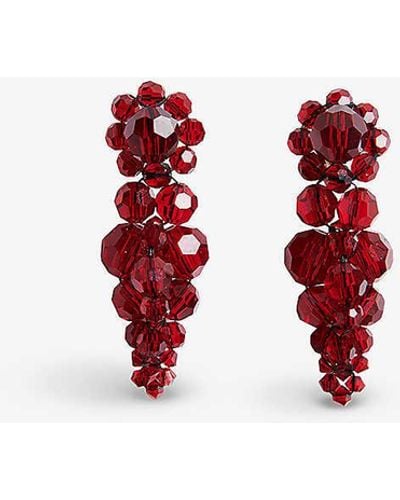 Simone Rocha Mini Cluster Crystal And Brass Earrings - Red