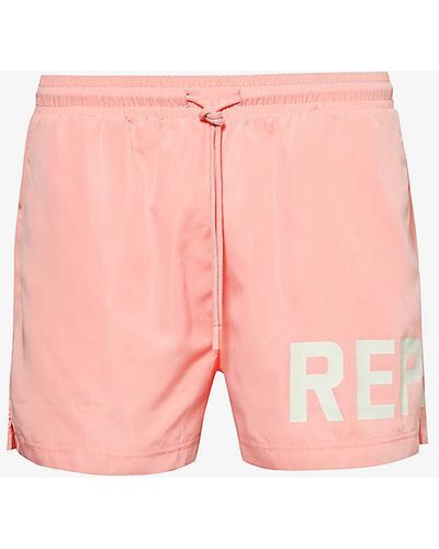 Represent Brand-print Regular-fit Swim Shorts - Pink