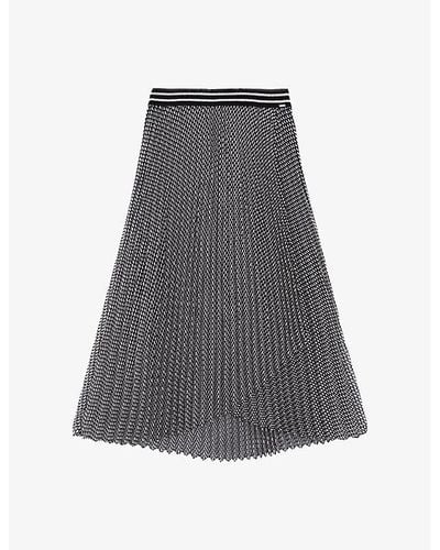 IKKS Elasticated-waistband Spot-print Pleated Woven Midi Dress - Gray