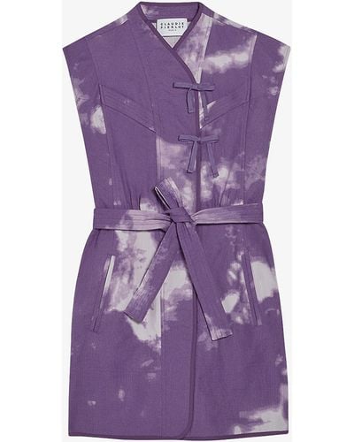 Claudie Pierlot Robby Tie-dye Belted Cotton Mini Dress - Purple