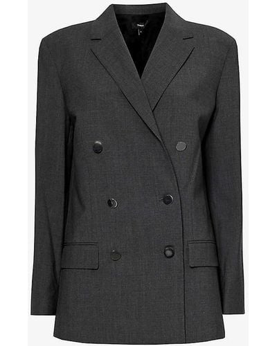 Theory Double-breasted Notched-lapel Boxy-fit Wool-blend Blazer - Black