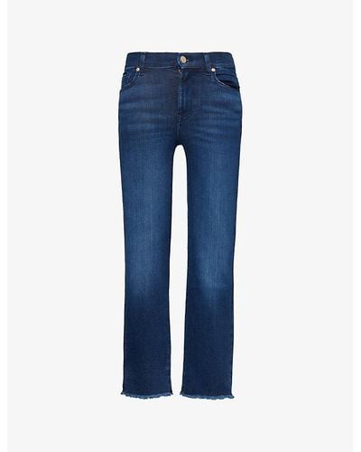 7 For All Mankind The Straight Slim-fit Cropped Denim-blend Jeans - Blue