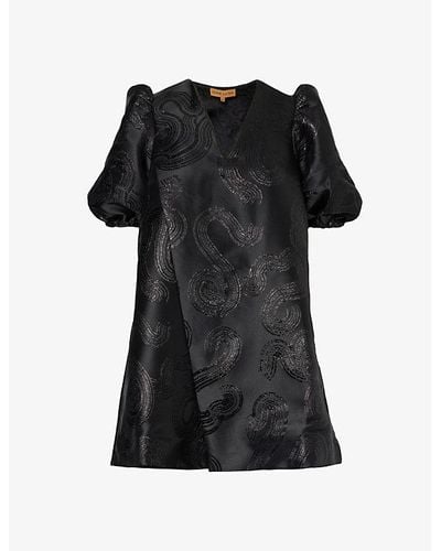 Stine Goya Brethel Metallic- Recycled Polyester-blend Mini Dress - Black