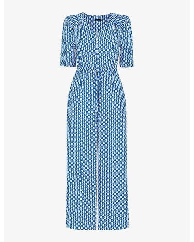 Whistles Oversized-collar Relaxed Woven Jumpsuit - Blue