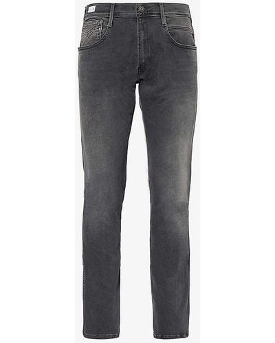 Replay Anbass Faded-wash Straight-leg Slim-fit Stretch-denim Blend Jeans - Grey