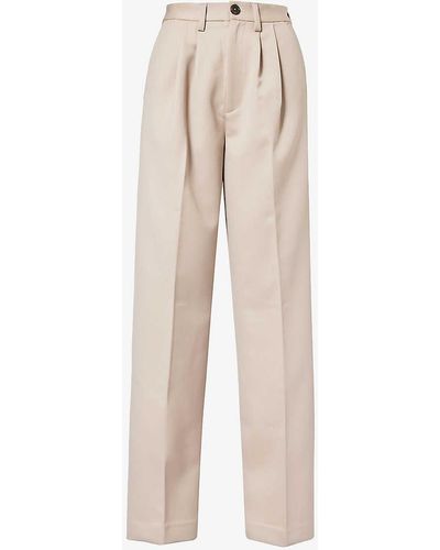 Anine Bing Carrie Straight-leg Mid-rise Wool Trousers - Natural