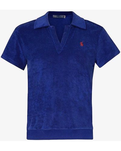 Polo Ralph Lauren Logo-embroidered Cotton-blend Terry Polo Shirt - Blue
