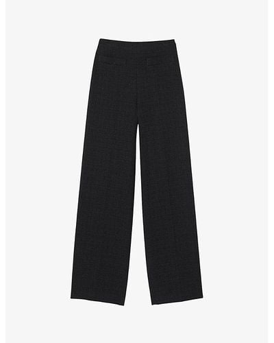Sandro Alima High-rise Tweed Cotton-blend Pants - Black