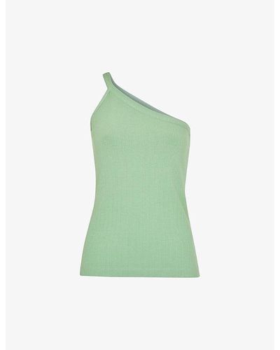Whistles One-shoulder Ribbed Stretch-woven Cami Top - Green