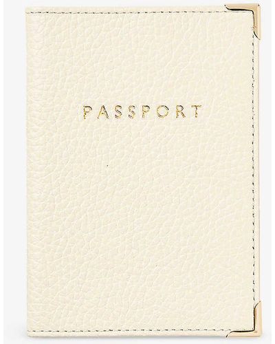 Aspinal of London 'passport' Foil-print Pebble Leather Passport Cover 14cm - Natural