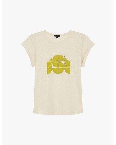 Soeur Valentina Brand-print Organic-cotton And Linen-blend T-shirt - Yellow