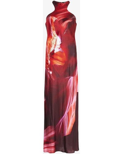 AllSaints Betina Graphic-print Racer-neck Silk-blend Maxi Dress - Red