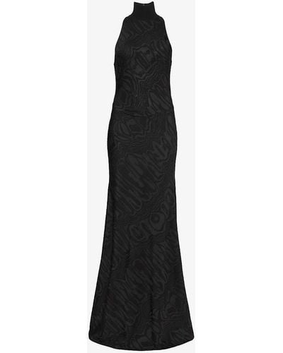 Alaïa Abstract-pattern High-neck Woven-blend Maxi Dress - Black