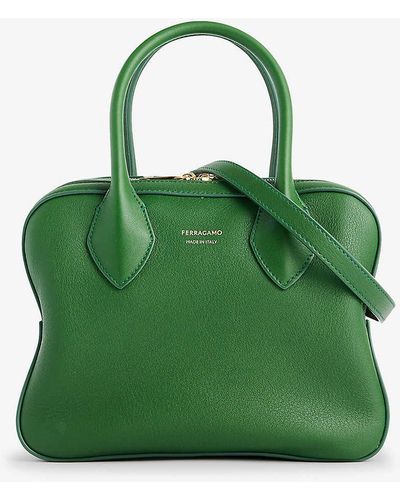 Ferragamo Star Curved Leather Top-handle Bag - Green