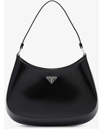 Prada Cleo Brand-plaque Brushed Leather Shoulder Bag - Black